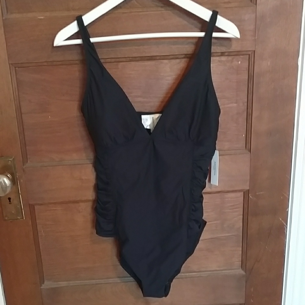New low-cut black one-piece bathing suit, US 12